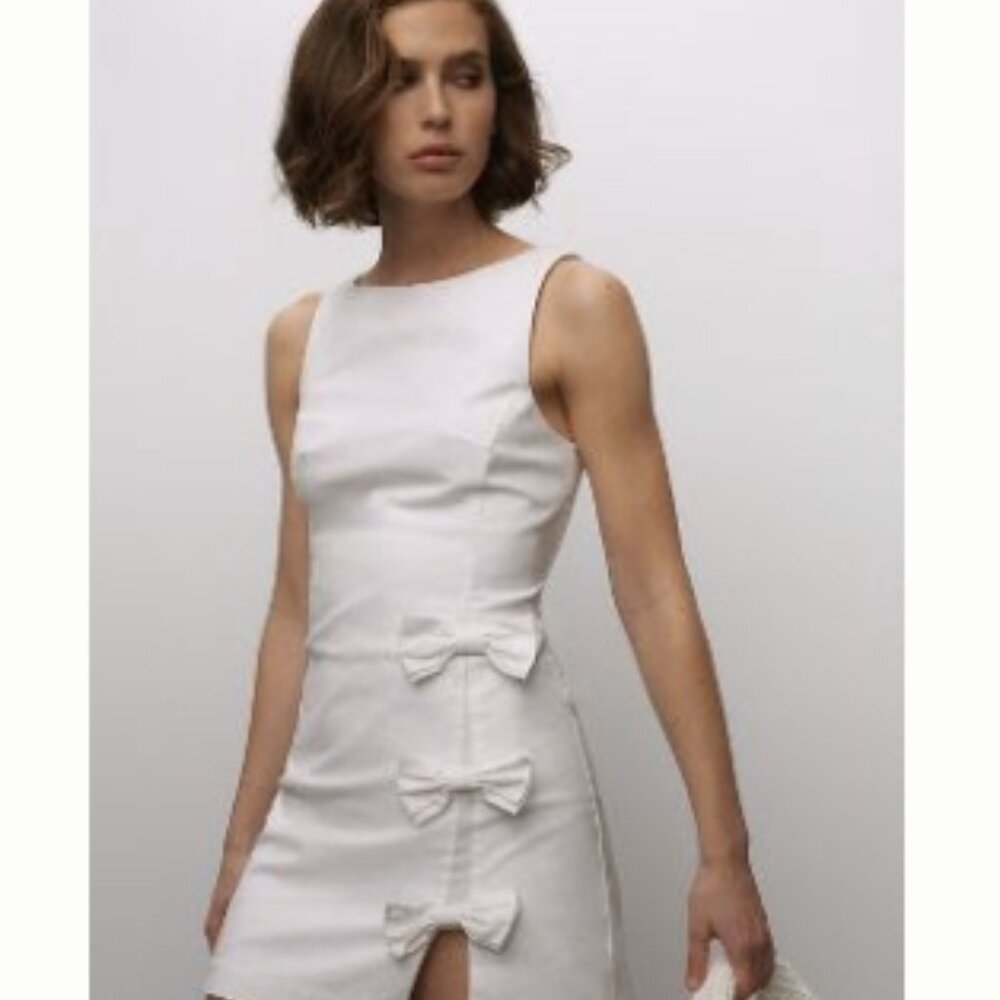 Anthropologie White Shift Dress With Bows